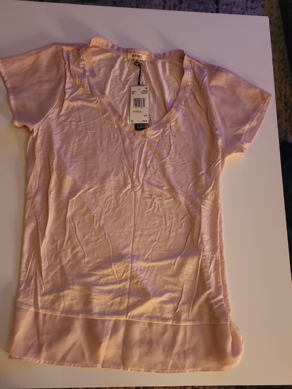 Buffalo David Bitton Pale Pink V-Neck Short Sleeve Top